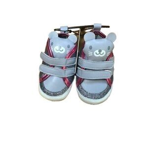 dELiA*s Baby Pink Metallic Bear Face Shoes w/ Easy Strap, Size 3(6-9M)